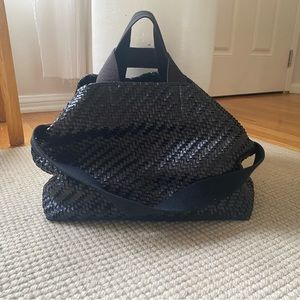 Clare V. Bateau Tote in Black Zig Zag Woven + Shoulder Strap
